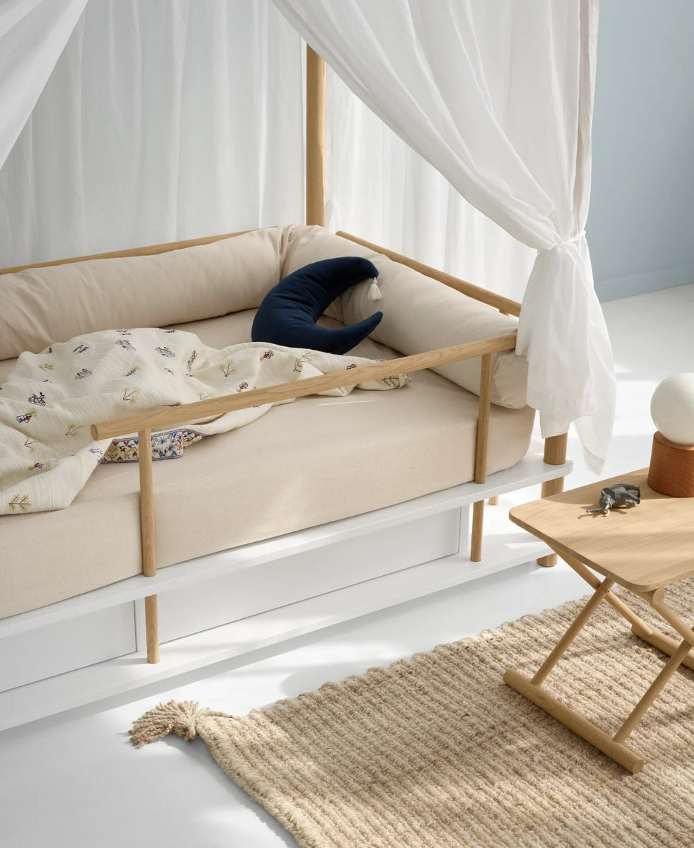 OLIVER FURNITURE-Lit à Baldaquin Camp, Blanc/Chêne 90 x 180 cm