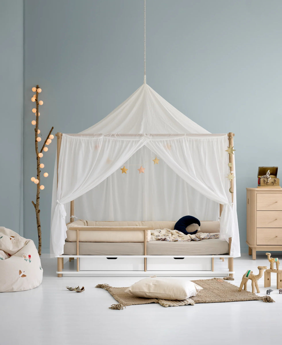 OLIVER FURNITURE-Lit à Baldaquin Camp, Blanc/Chêne 90 x 180 cm