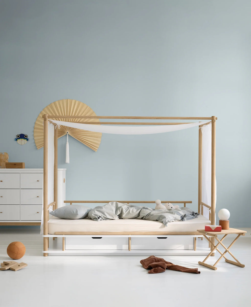 OLIVER FURNITURE-Lit à Baldaquin Camp, Blanc/Chêne 90 x 180 cm