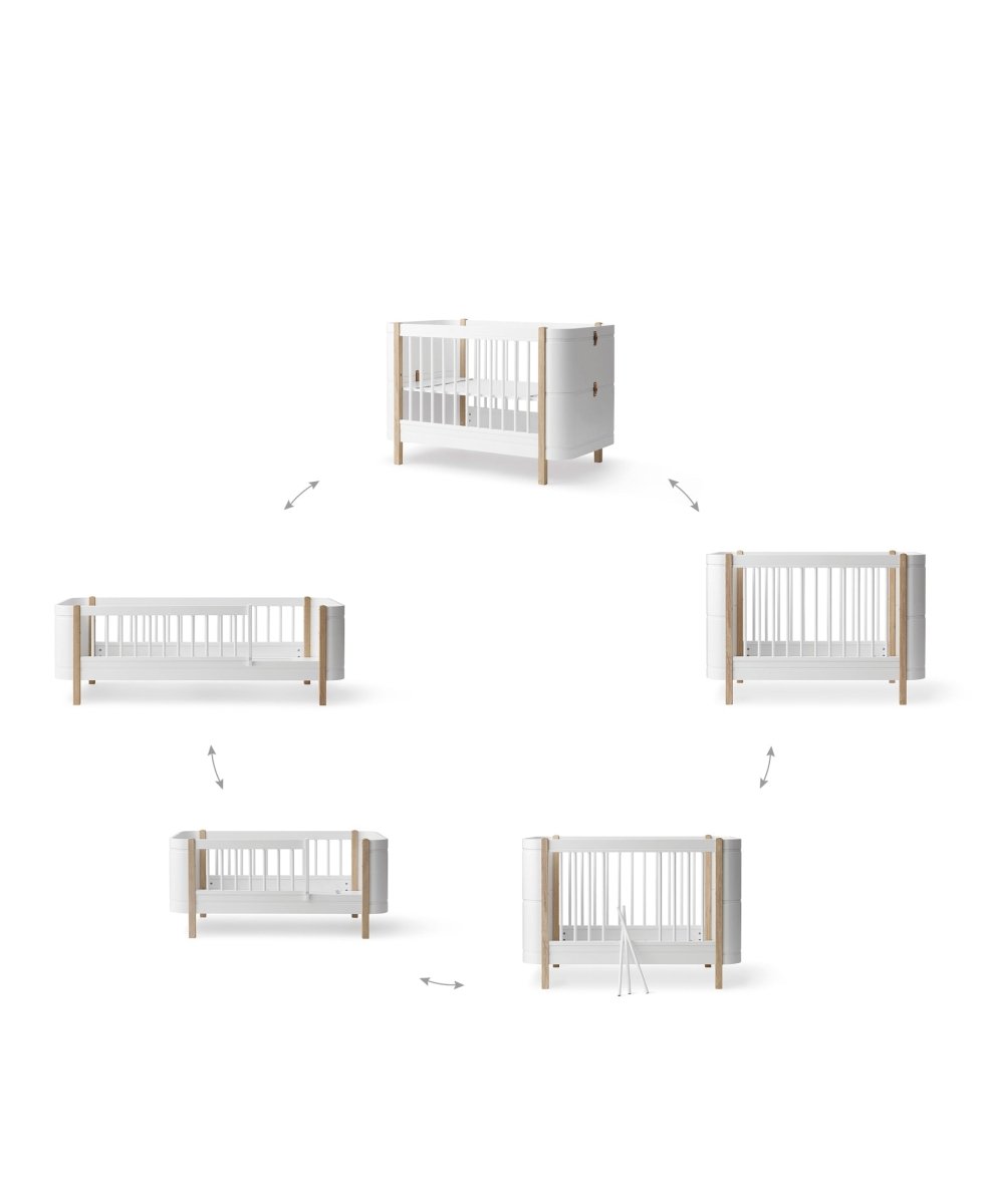 OLIVER FURNITURE-Lit Bébé Évolutif Wood Mini+, Avec Kit Junior Inclus, Blanc