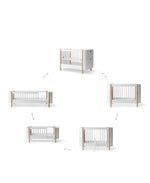 OLIVER FURNITURE-Lit Bébé Évolutif Wood Mini+, Avec Kit Junior Inclus, Blanc/Chêne