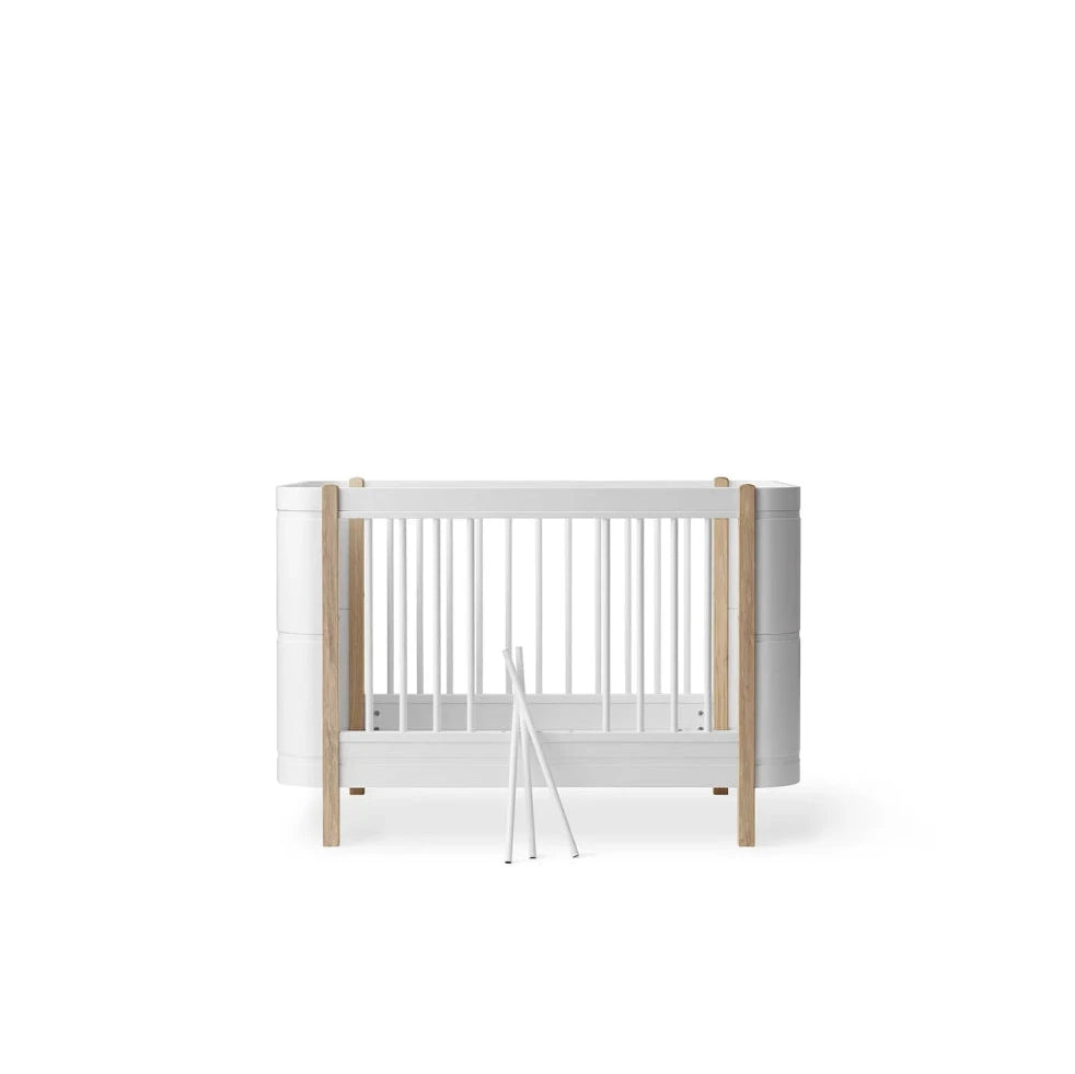 OLIVER FURNITURE-Lit Bébé Évolutif Wood Mini+, Blanc/Chêne