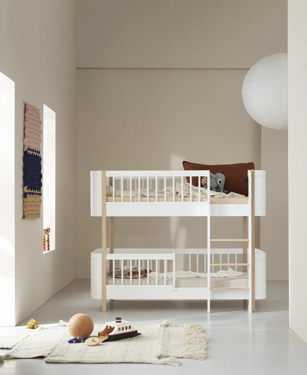 OLIVER FURNITURE-Lit Superposé Mi-Haut Wood Mini+, Blanc/Chêne