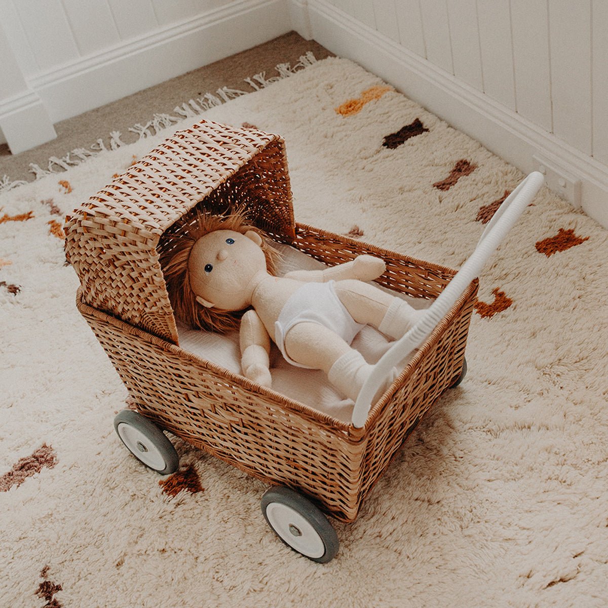 OLLI ELLA-Landau Chariot Poupées Strolley en Rotin - Naturel