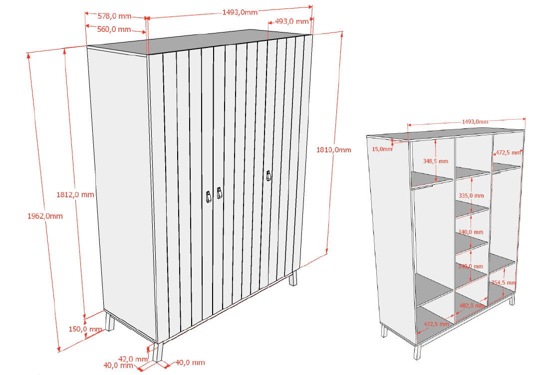 VIPACK-Armoire 3 Portes Sezane – Argile Et Noyer