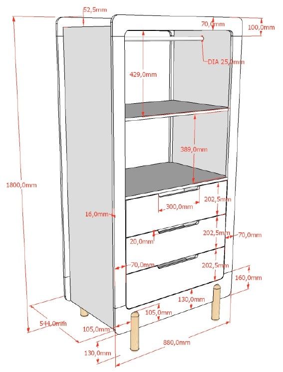 VIPACK-Armoire SMILE 3 Tiroirs Blanc