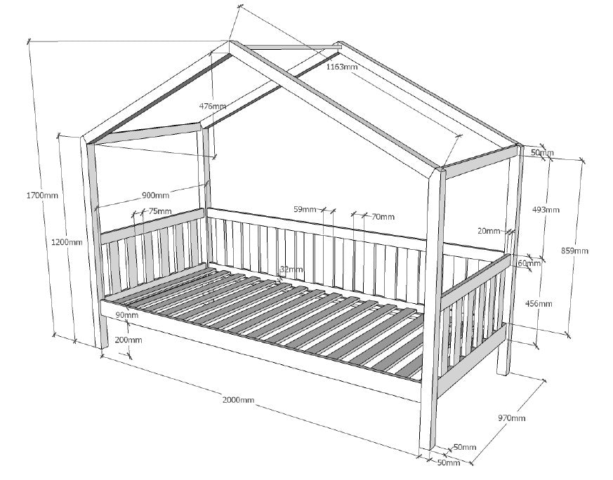 VIPACK-Lit Cabane DALLAS Avec Matelas Assorti 90x200cm