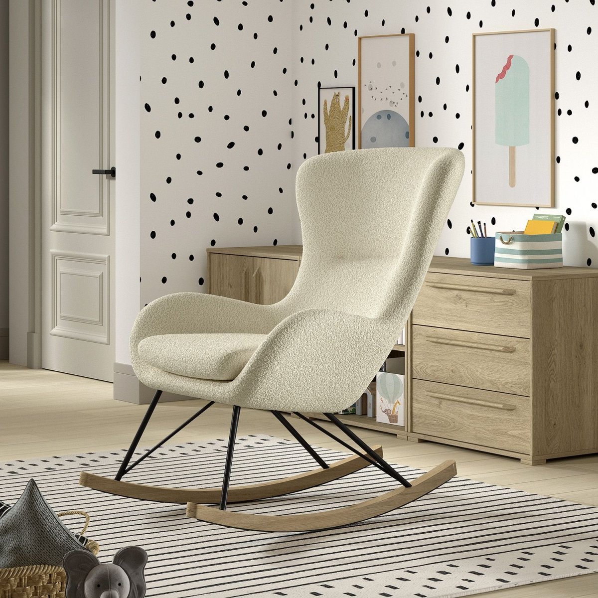 VIPACK-Chaise À Bascule Maxi ROCKY Bouclé Beige