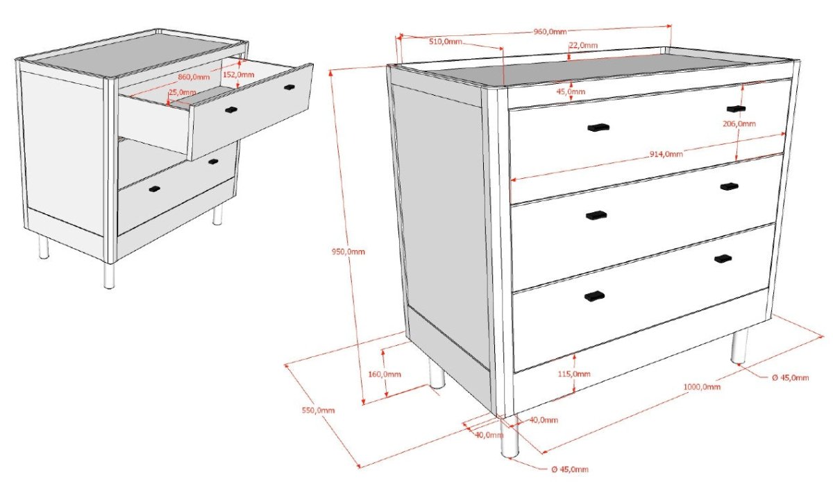 VIPACK-Commode À 3 Tiroirs Forrest – En Chêne