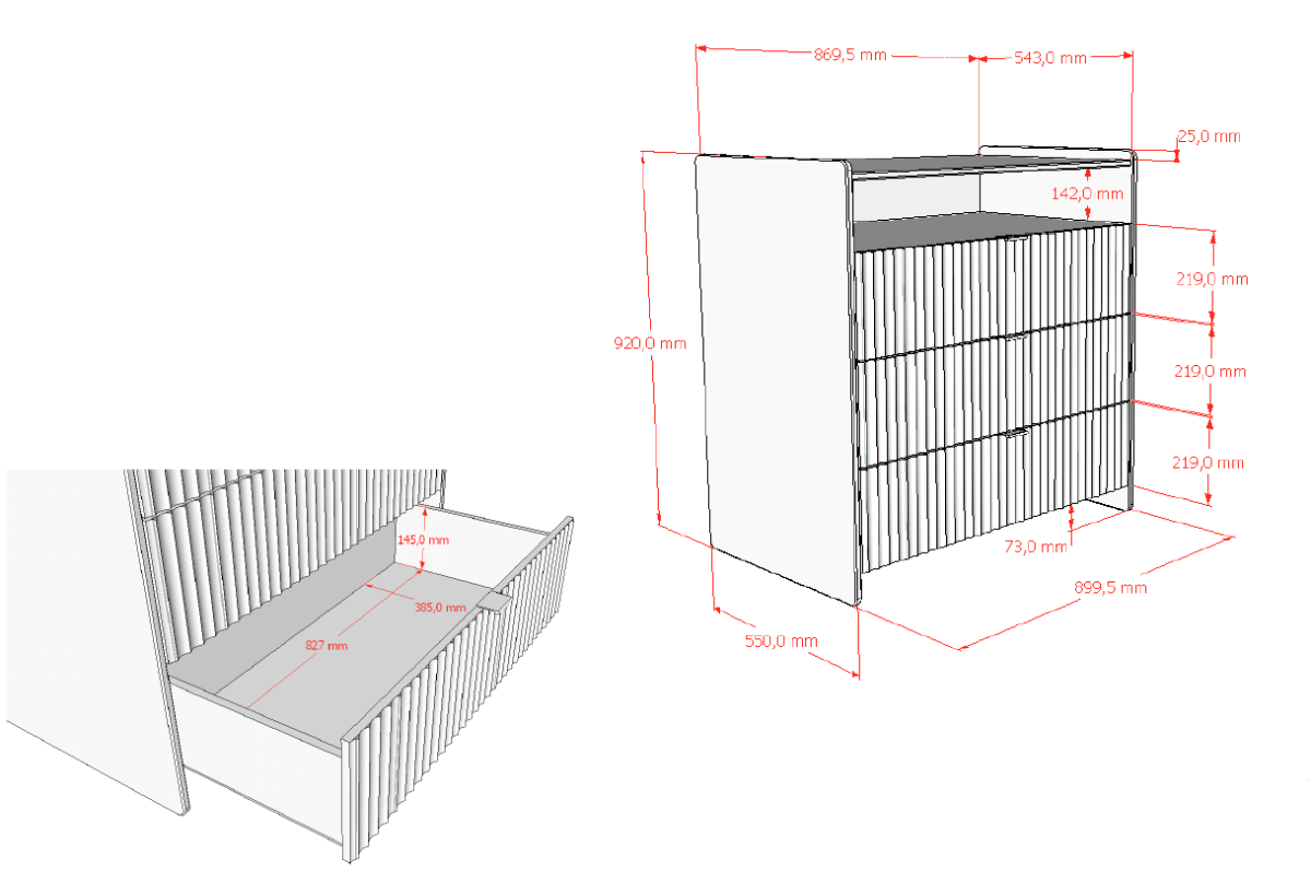 VIPACK-Commode À 3 Tiroirs Lux – Argile