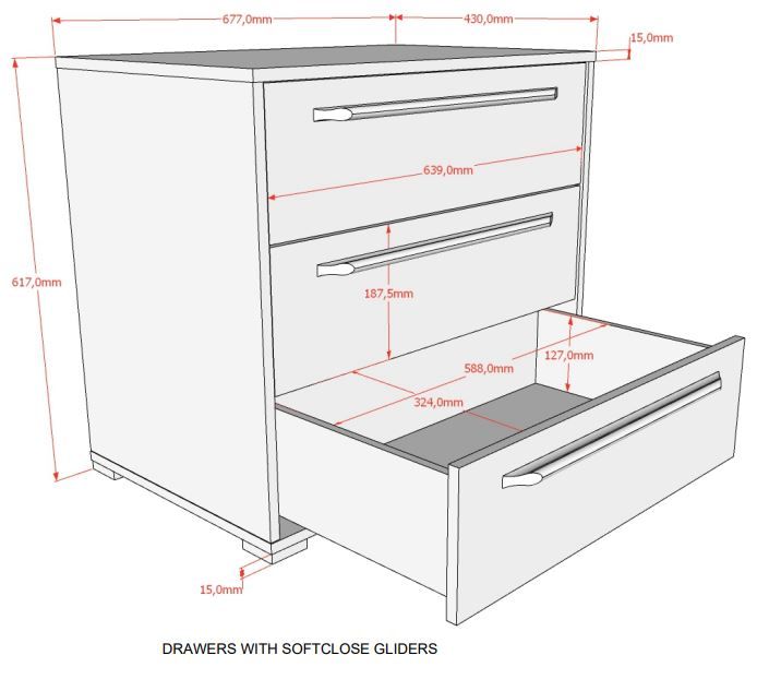VIPACK-Commode SAM 3 Tiroirs Pour Lit Mi-Hauteur Chêne