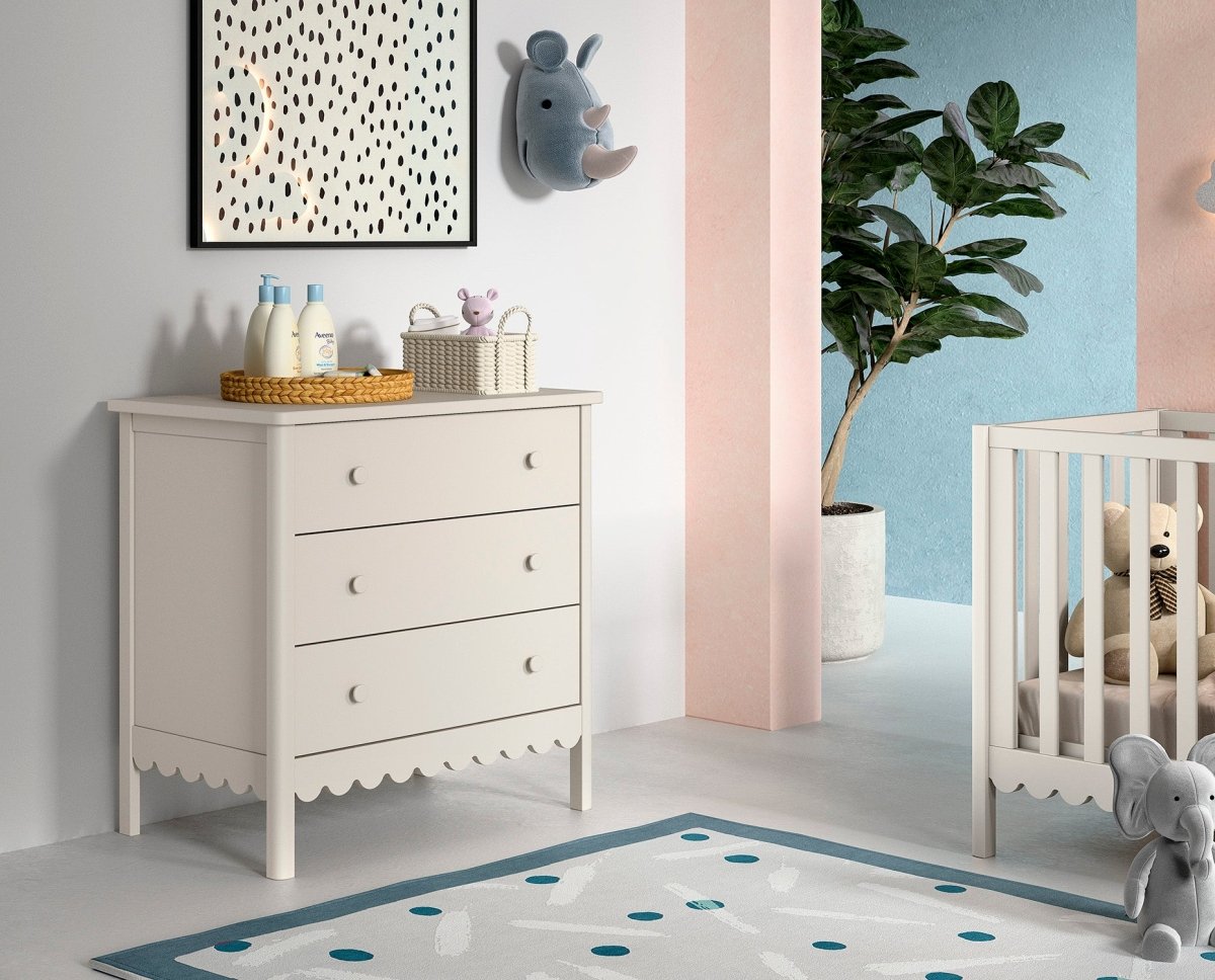 VIPACK-Ensemble Lit Bébé + Commode À 3 Tiroirs + Lit + Plan À Langer Swingo – 60 x 120 Cm – Argile