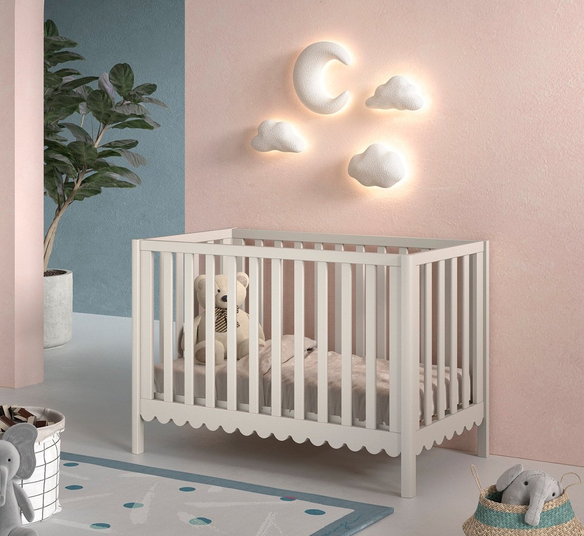 VIPACK-Ensemble Lit Bébé + Commode À 3 Tiroirs + Lit + Plan À Langer Swingo – 60 x 120 Cm – Argile