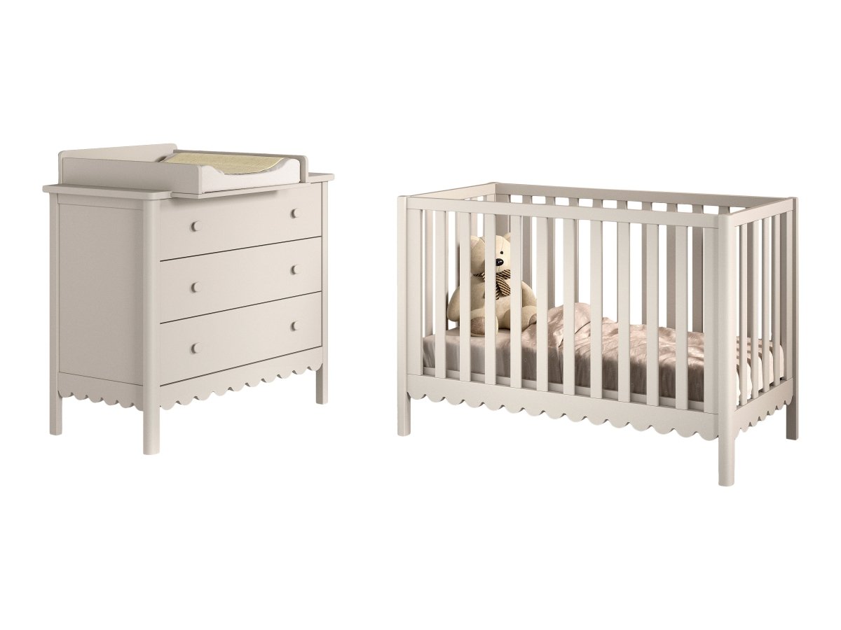 VIPACK-Ensemble Lit Bébé + Commode À 3 Tiroirs + Lit + Plan À Langer Swingo – 60 x 120 Cm – Argile