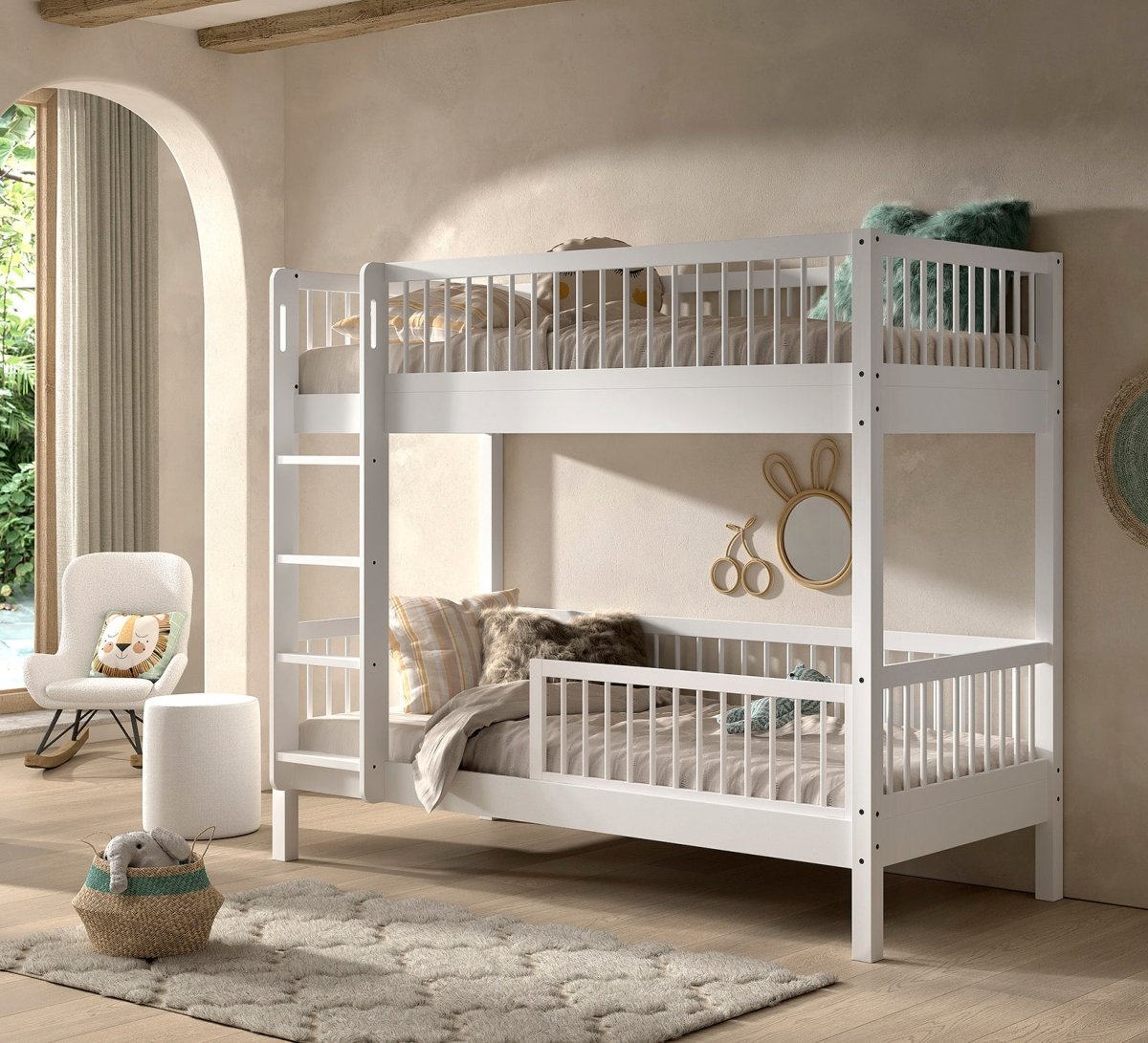 VIPACK-Ensemble Lit Superposé + Lit + Barrière De Sécurité Forrest – 90 x 200 Cm – Blanc