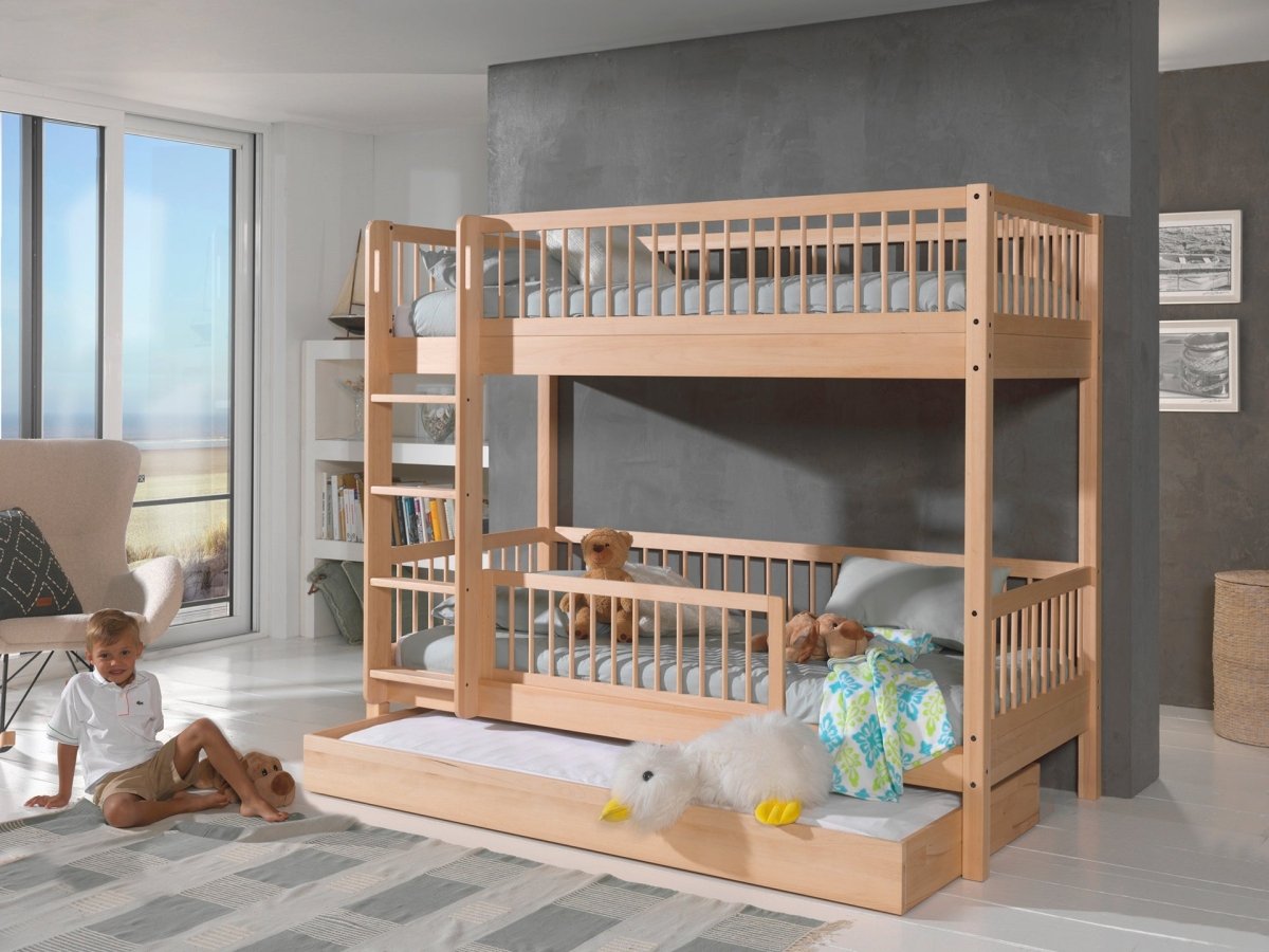 VIPACK-Ensemble Lit Superposé + Lit + Barrière De Sécurité + Tiroir De Rangement Forrest – 90 x 200 Cm