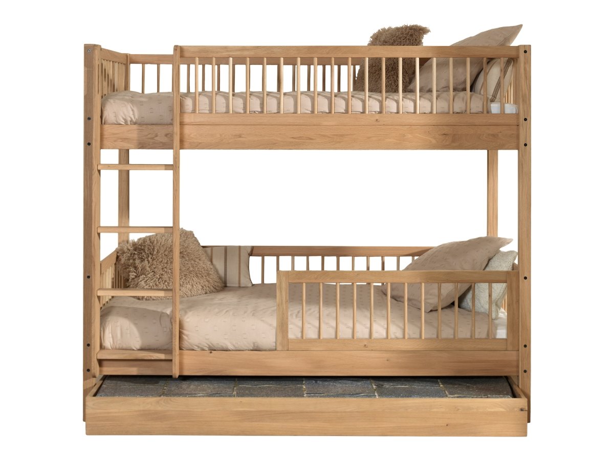 VIPACK-Ensemble Lit Superposé + Lit + Barrière De Sécurité + Tiroir De Rangement Forrest – 90 x 200 Cm – En Chêne