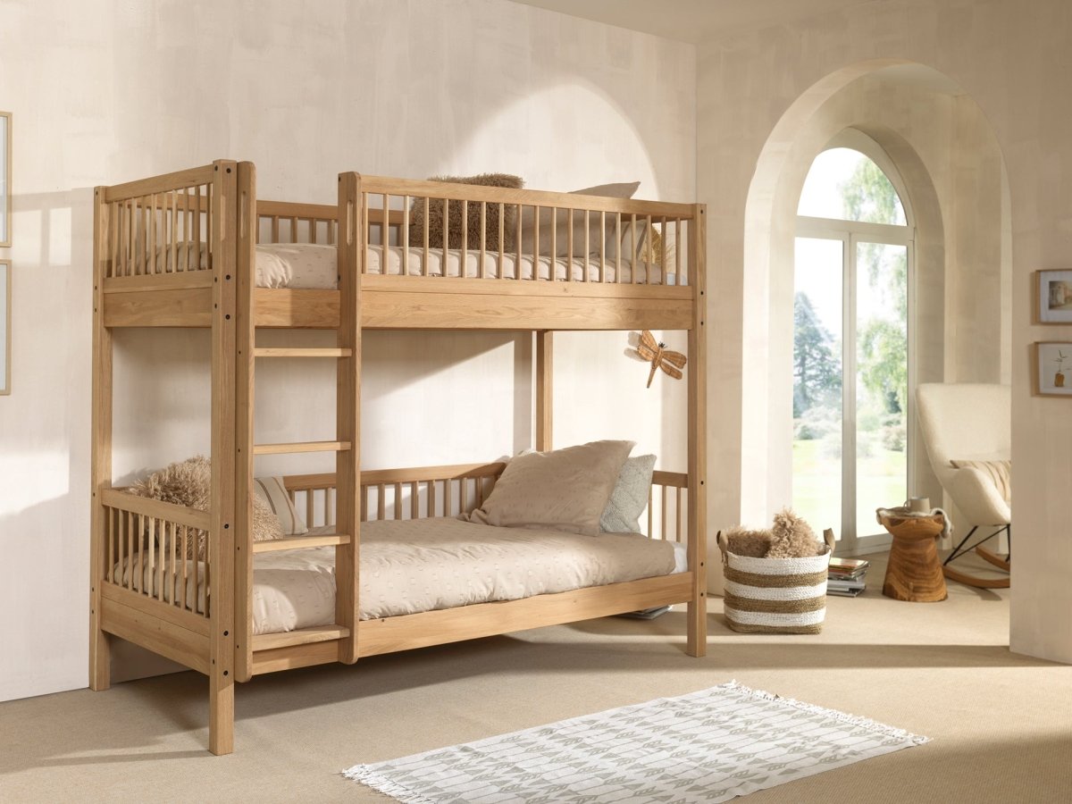VIPACK-Ensemble Lit Superposé + Lit + Barrière De Sécurité + Tiroir De Rangement Forrest – 90 x 200 Cm – En Chêne