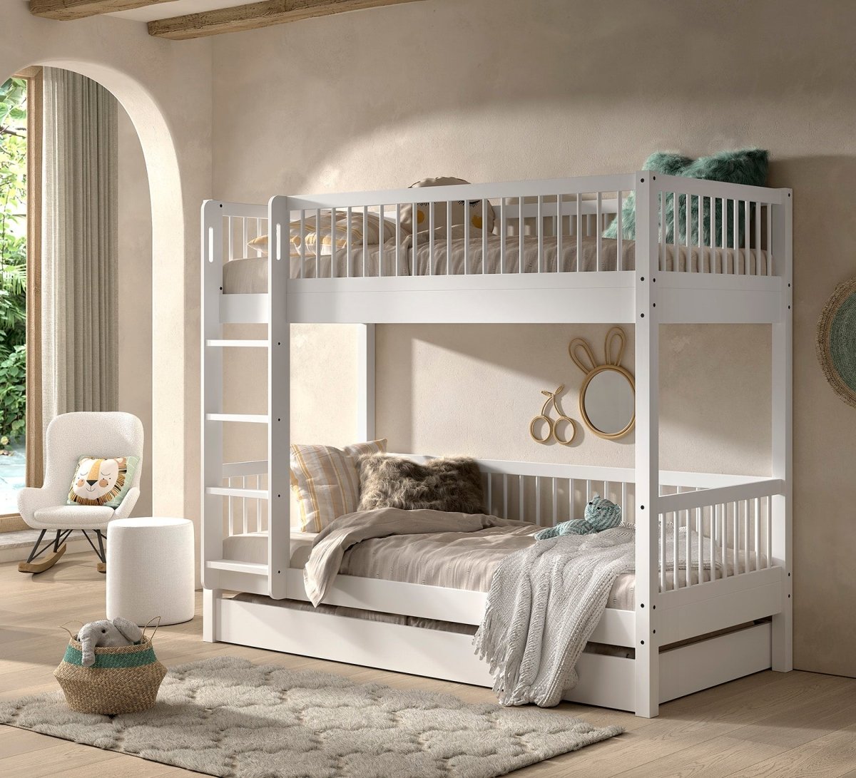 VIPACK-Ensemble Lit Superposé + Lit + Tiroir De Rangement Forrest – 90 x 200 Cm – Blanc