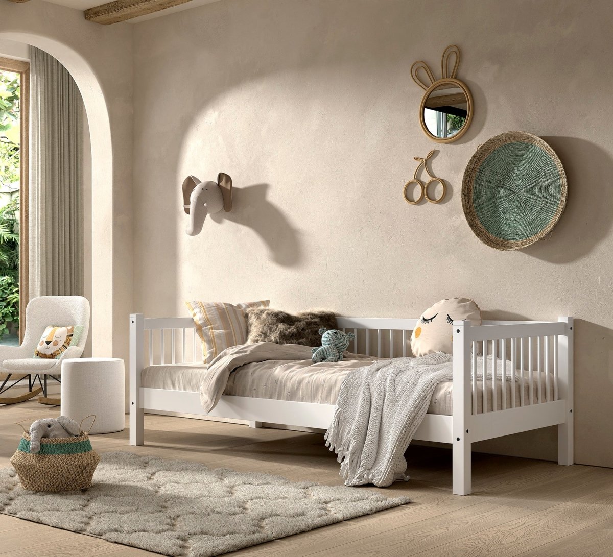 VIPACK-Lit Banquette Forrest – 90 x 200 Cm – En Hêtre Blanc