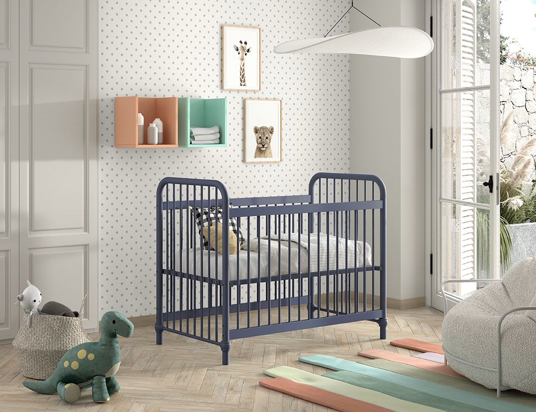 VIPACK-Lit Bébé BRONXX 60x120 cm Bleu Denim
