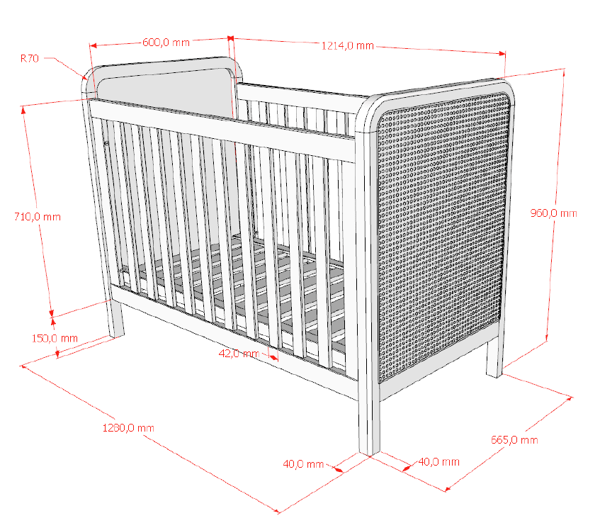 VIPACK-Lit Bébé Woods – 60 x 120 Cm – En Chêne Et Rotin