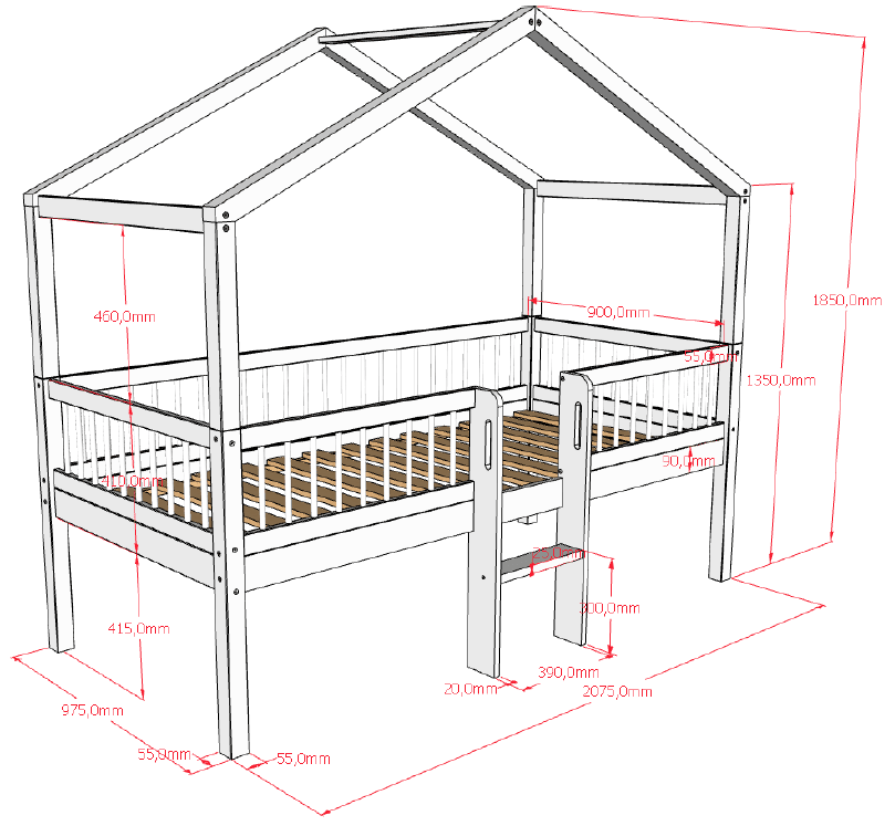 VIPACK-Lit Cabane Avec Échelle Forrest – 90 x 200 Cm – En Chêne