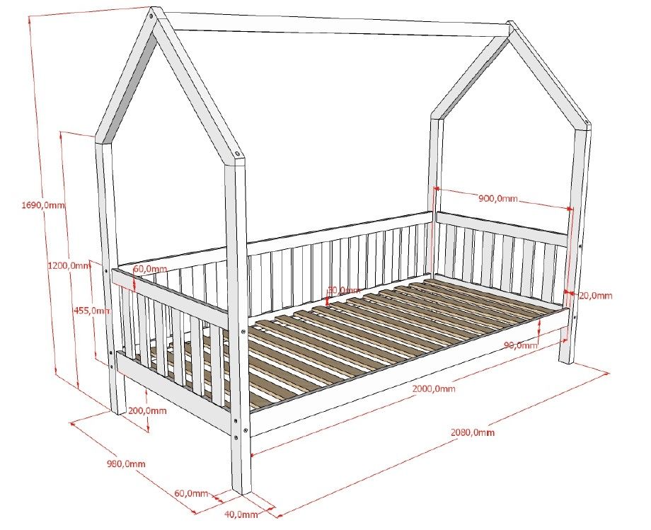 VIPACK-Lit CABANE Avec Grille 90 X 200 cm Blanc