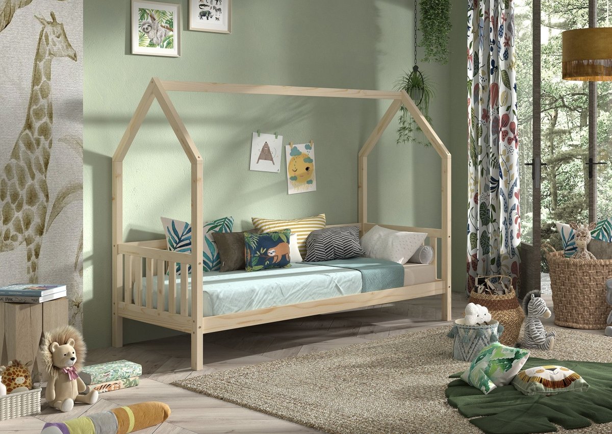 VIPACK-Lit CABANE Avec Grille 90 X 200 cm Naturel