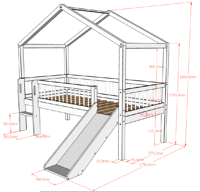 VIPACK-Lit Cabane Avec Toboggan Forrest – 90 x 200 Cm – En Chêne