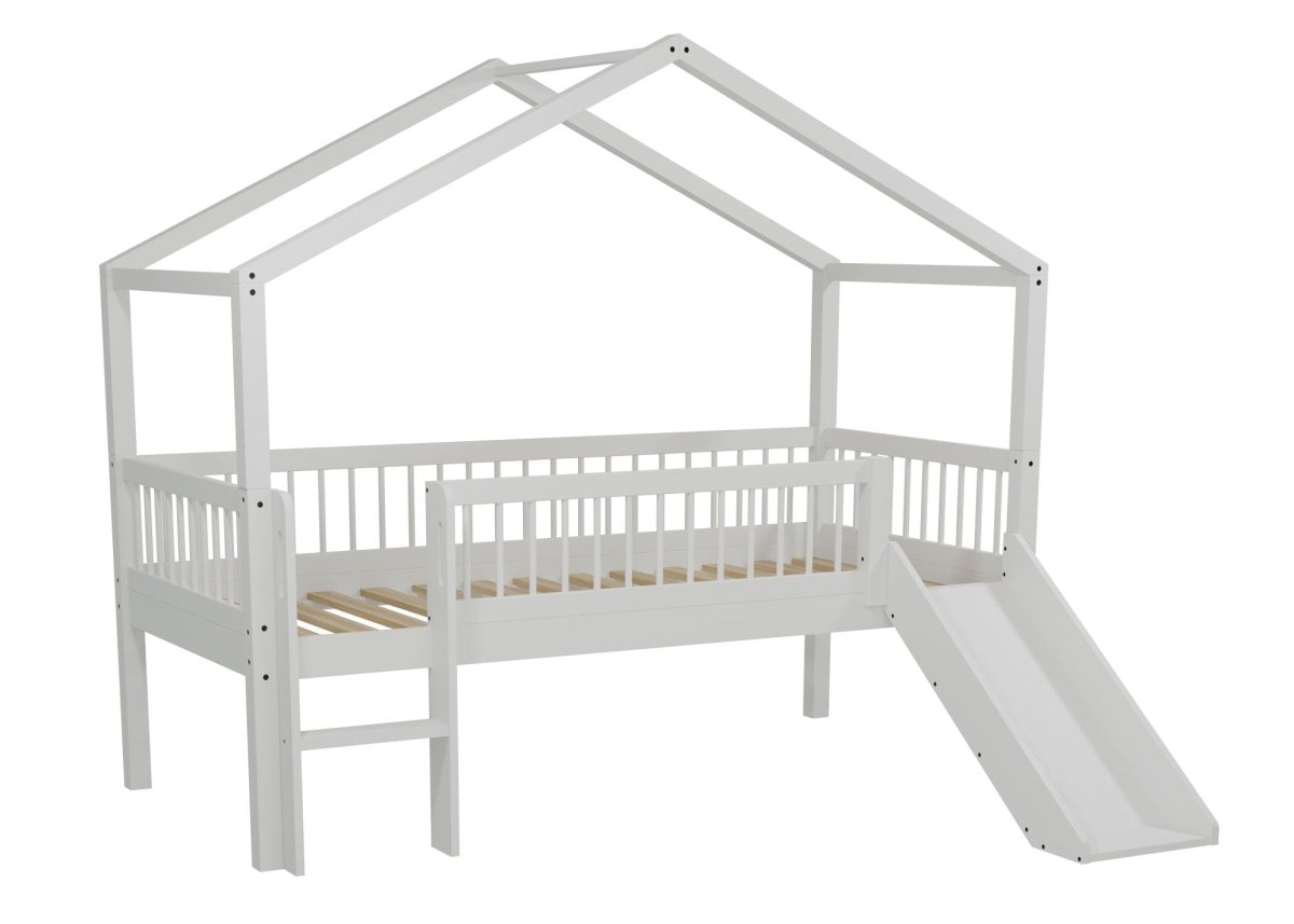 VIPACK-Lit Cabane Avec Toboggan Forrest – 90 x 200 Cm – En Hêtre Blanc