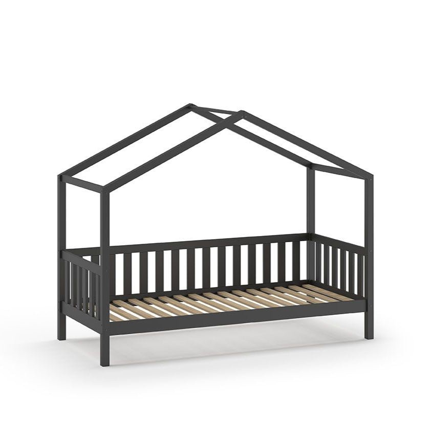 VIPACK-Lit Cabane Dallas Anthracite Avec Grille 90 x 200 cm