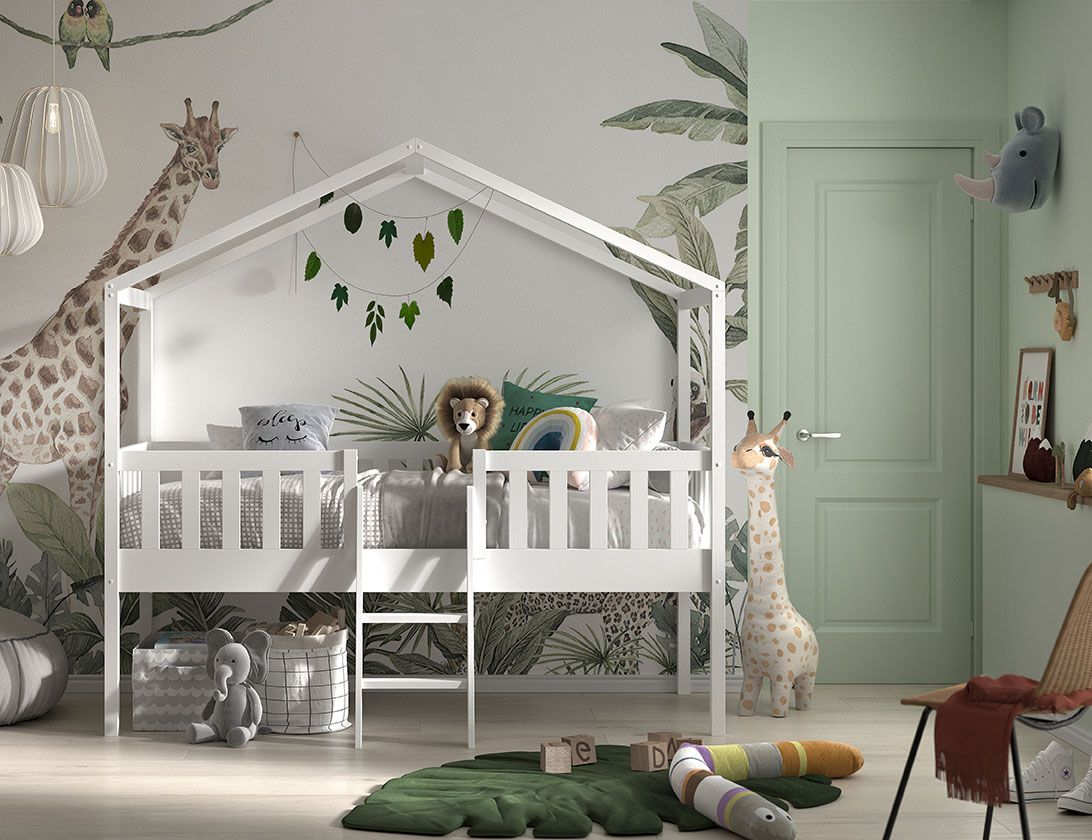 VIPACK-Lit Cabane DALLAS Avec Échelle 90x200cm Blanc