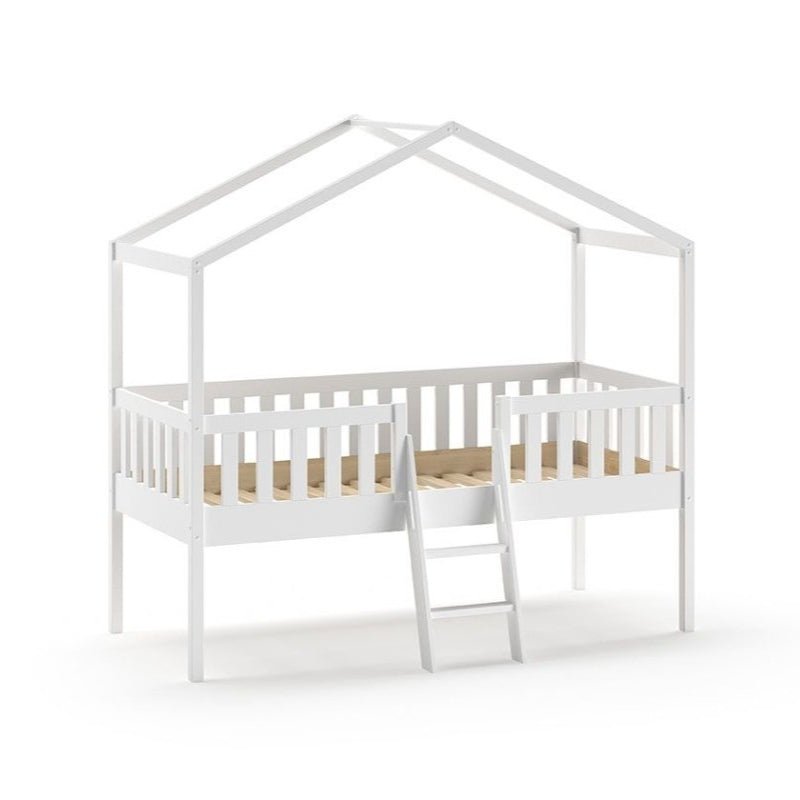VIPACK-Lit Cabane DALLAS Avec Échelle 90x200cm Blanc