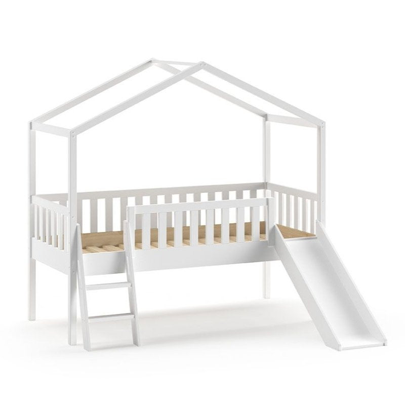 VIPACK-Lit Cabane DALLAS Avec Toboggan 90x200cm Blanc