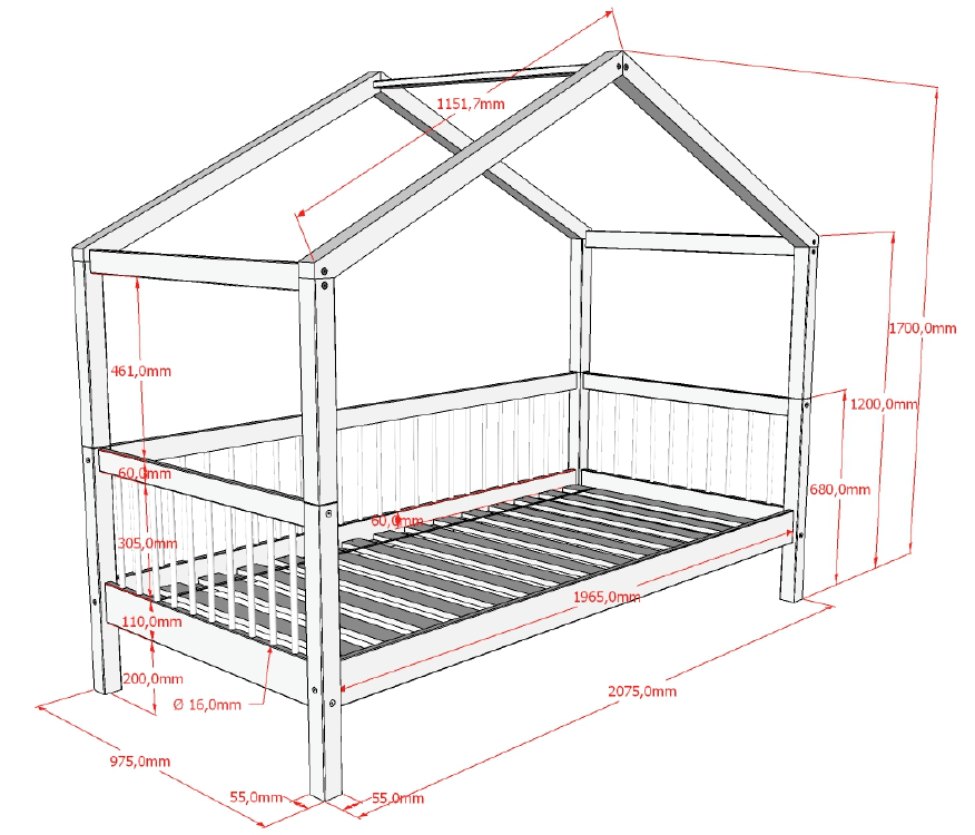 VIPACK-Lit Cabane Forrest – 90 x 200 Cm – En Hêtre Naturel