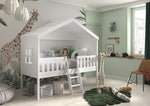 VIPACK-Lit Cabane HOUSEBED Avec Échelle 90x200cm Blanc