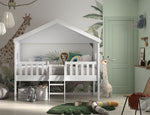 VIPACK-Lit Cabane HOUSEBED Avec Échelle 90x200cm Blanc