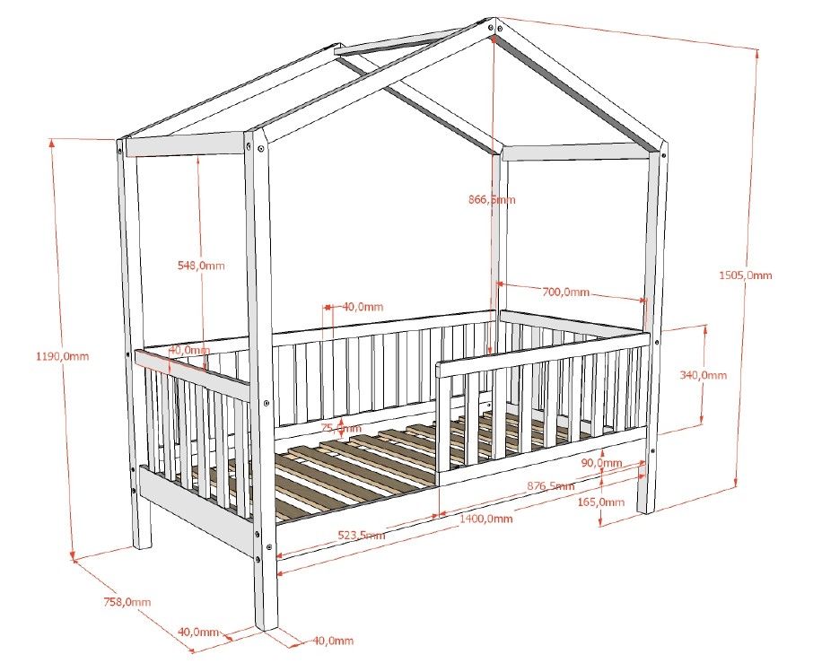VIPACK-Lit Cabane Junior DALLAS 70x140cm Naturel