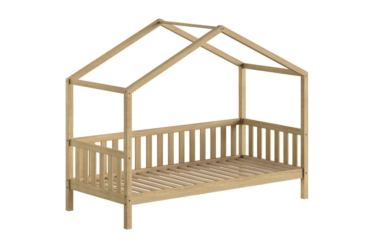 VIPACK-Lit Cabane Nature Avec Grille 90 X 200 cm Chêne