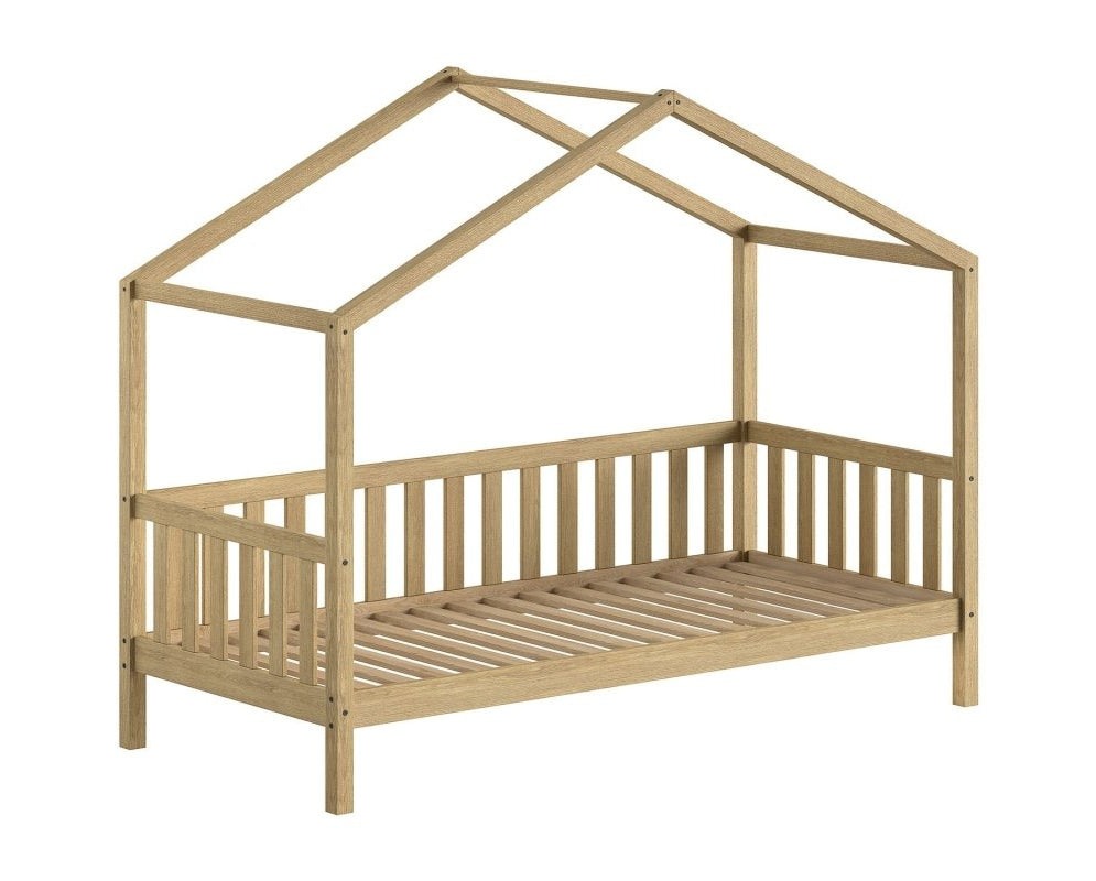 VIPACK-Lit Cabane Nature Avec Grille 90 X 200 cm Chêne