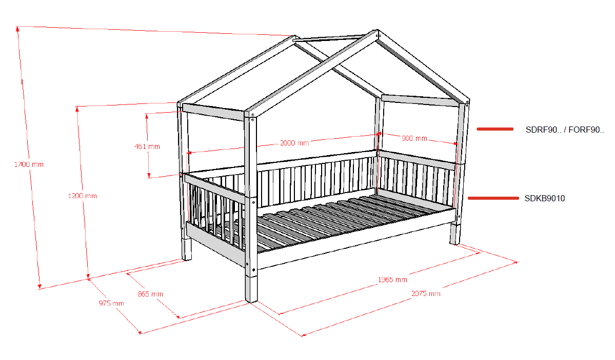 VIPACK-Lit Cabane Seda – 90 x 200 Cm – En Hêtre Naturel