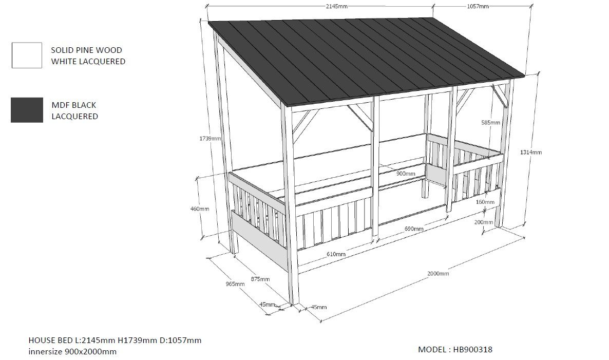 VIPACK-Lit Cabane(03) HOUSEBED 90x200cm Toit Blanc