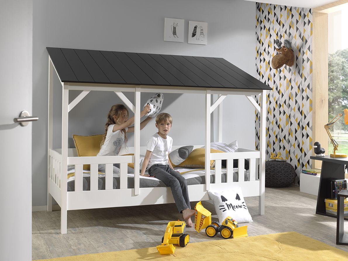VIPACK-Lit Cabane(03) HOUSEBED 90x200cm Toit Noir