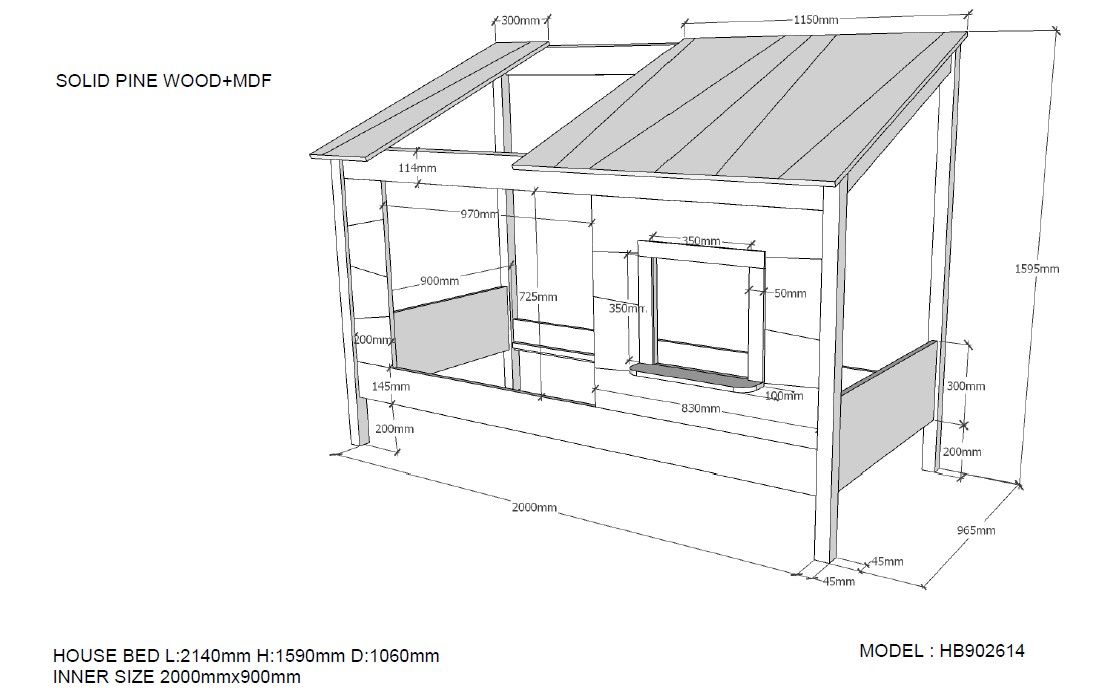 VIPACK-Lit Cabane(26) HOUSEBED 90x200cm Blanc