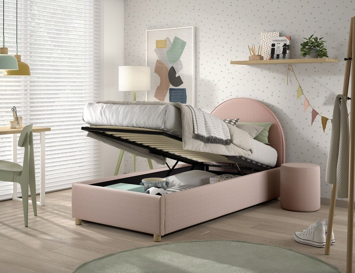 VIPACK-Lit LUNE Stockage 90 X 200 Cm Rose Bouclé