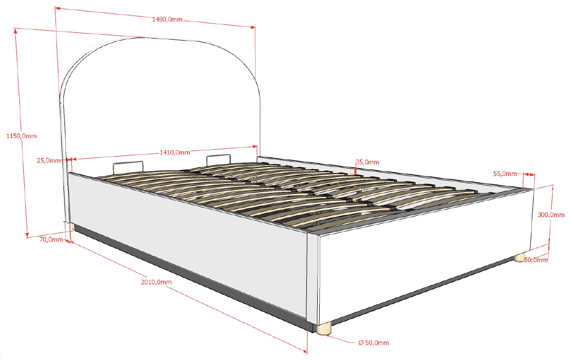 VIPACK-Lit LUNE Stokage 140 X 200 Cm Blanc