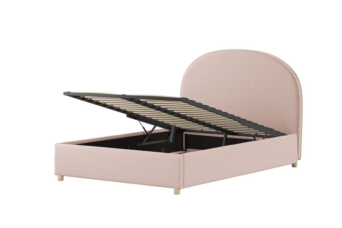 VIPACK-Lit LUNE Stokage 140 X 200 Cm Rose Bouclé