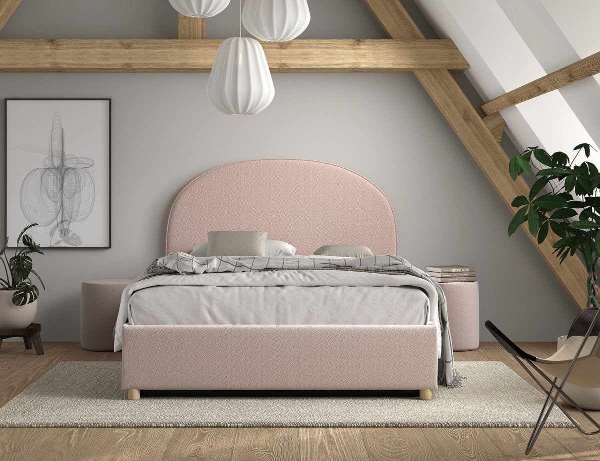 VIPACK-Lit LUNE Stokage 140 X 200 Cm Rose Bouclé