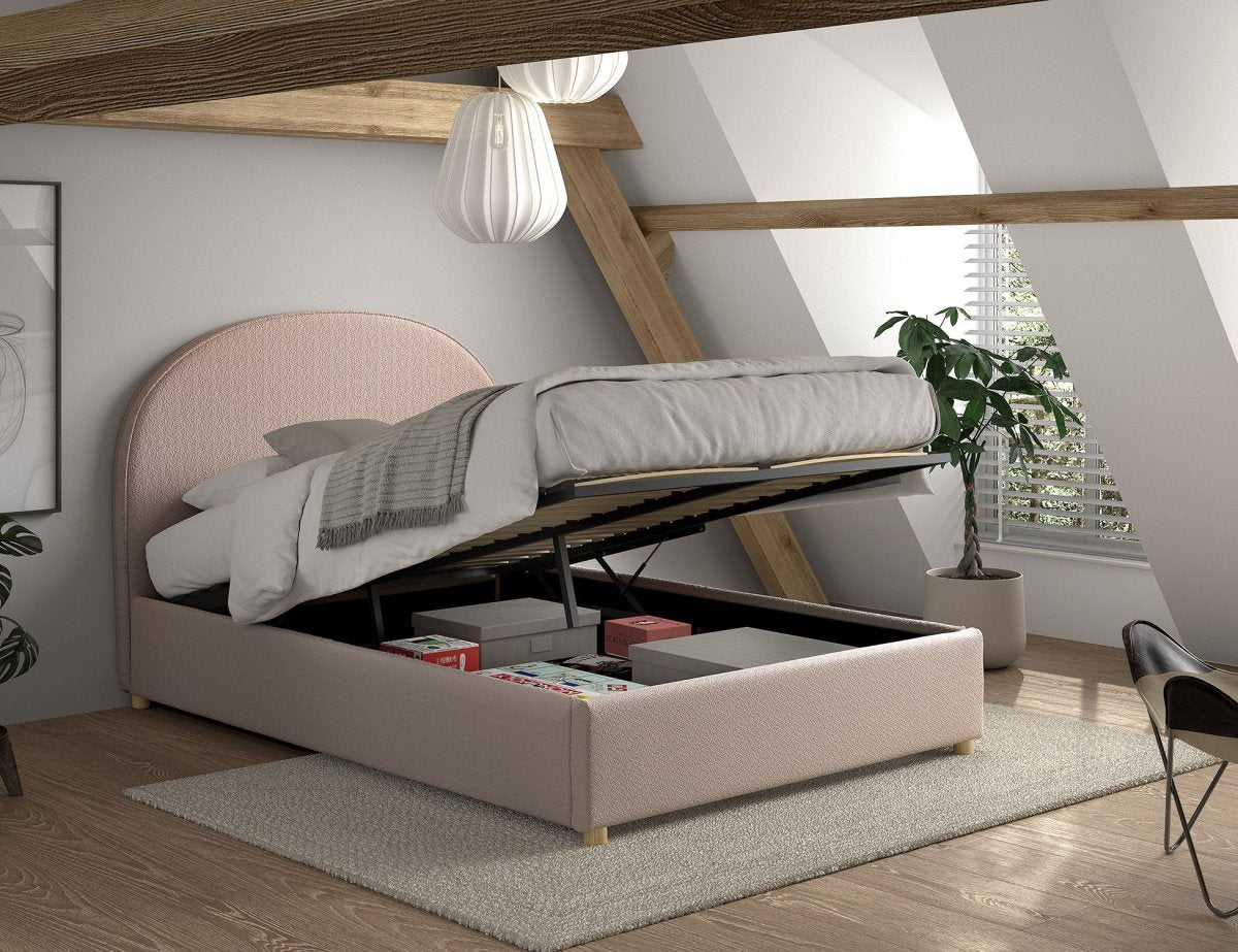 VIPACK-Lit LUNE Stokage 140 X 200 Cm Rose Bouclé